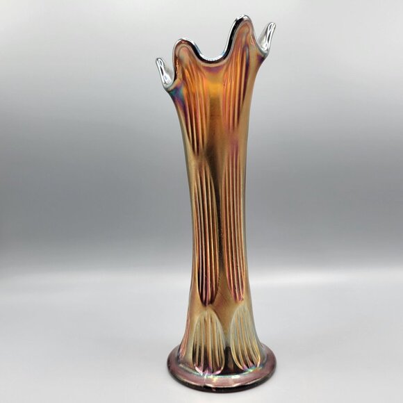 Vtg Fenton Carnival Glass Vase Iridescent Diamond Rib Pattern Art Deco 10.25" - Picture 7 of 11